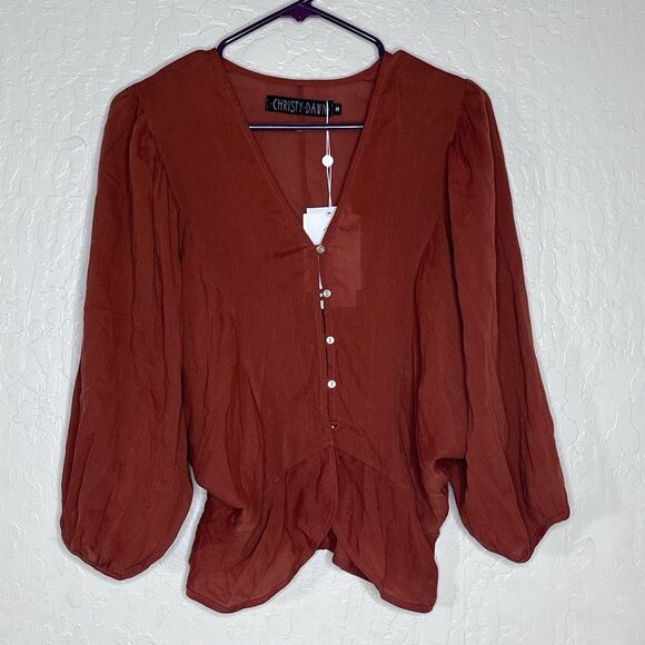 Christy Dawn The Emmy Rudy Brown Button Front Blouse Top Women Size M MSRP $148 - Picture 1 of 10